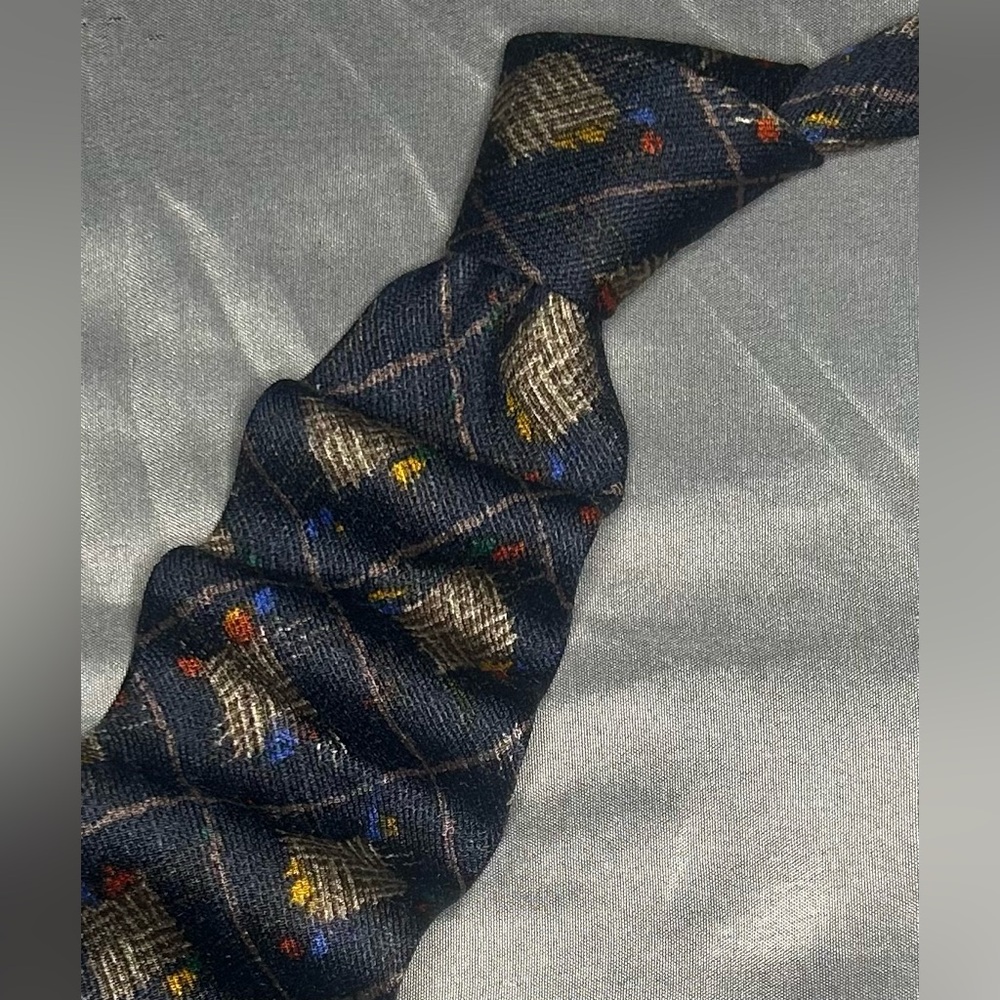 Men’s Bally Vintage Vtg 90s Blue Gray Geometric Silk Designer Necktie Tie
